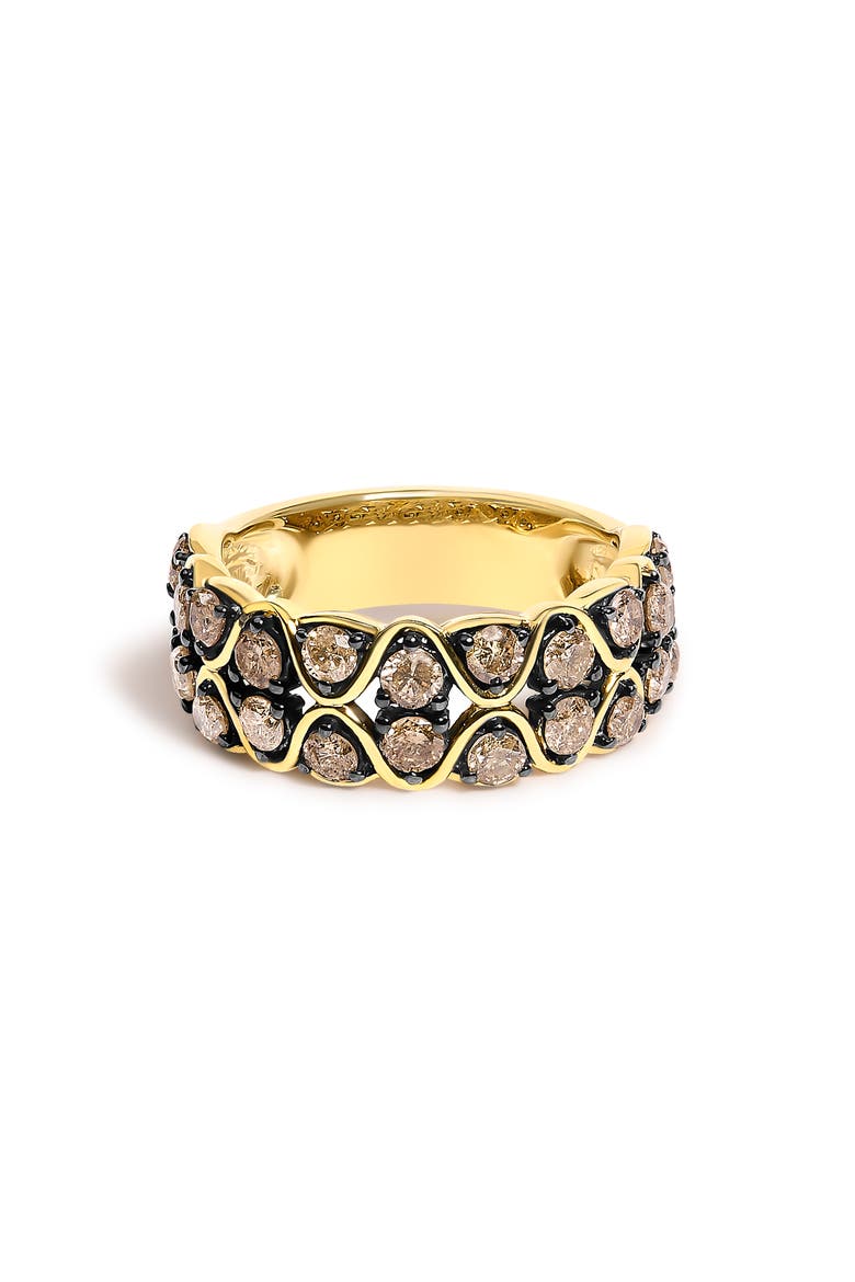 10K Yellow Gold Plated Sterling Silver 1 1/2 ctw Brown Diamond Scalloped Band Ring, Main, color, Yellow Gold over Silver
