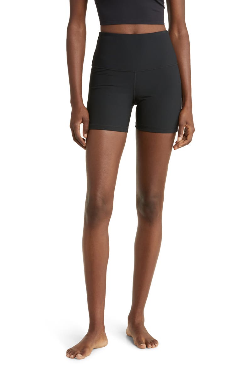 Luxe Rib High Waist Bike Shorts, Main, color, BLACK