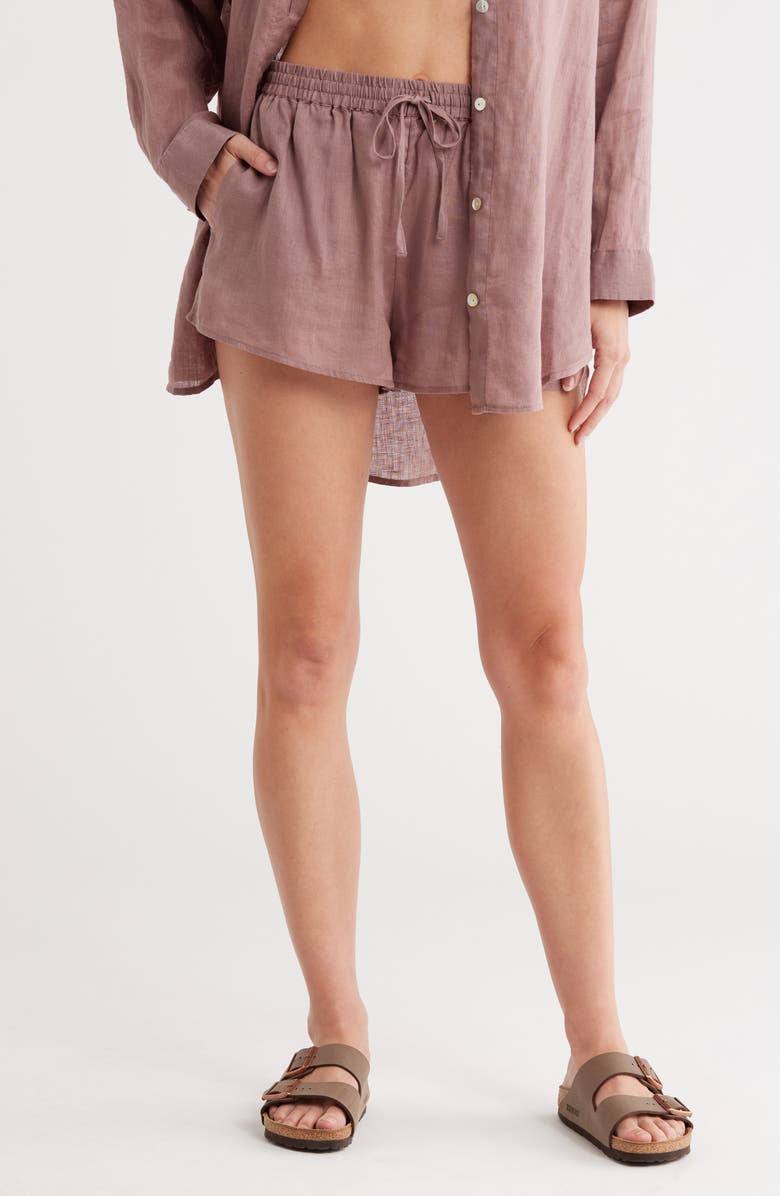 LSPACE Rio Linen Cover-Up Drawstring Shorts, Main, color, Smoky Quartz