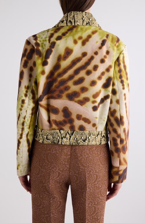 Dries Van Noten Vurano Studded Multi-print Zip Jacket In Olive