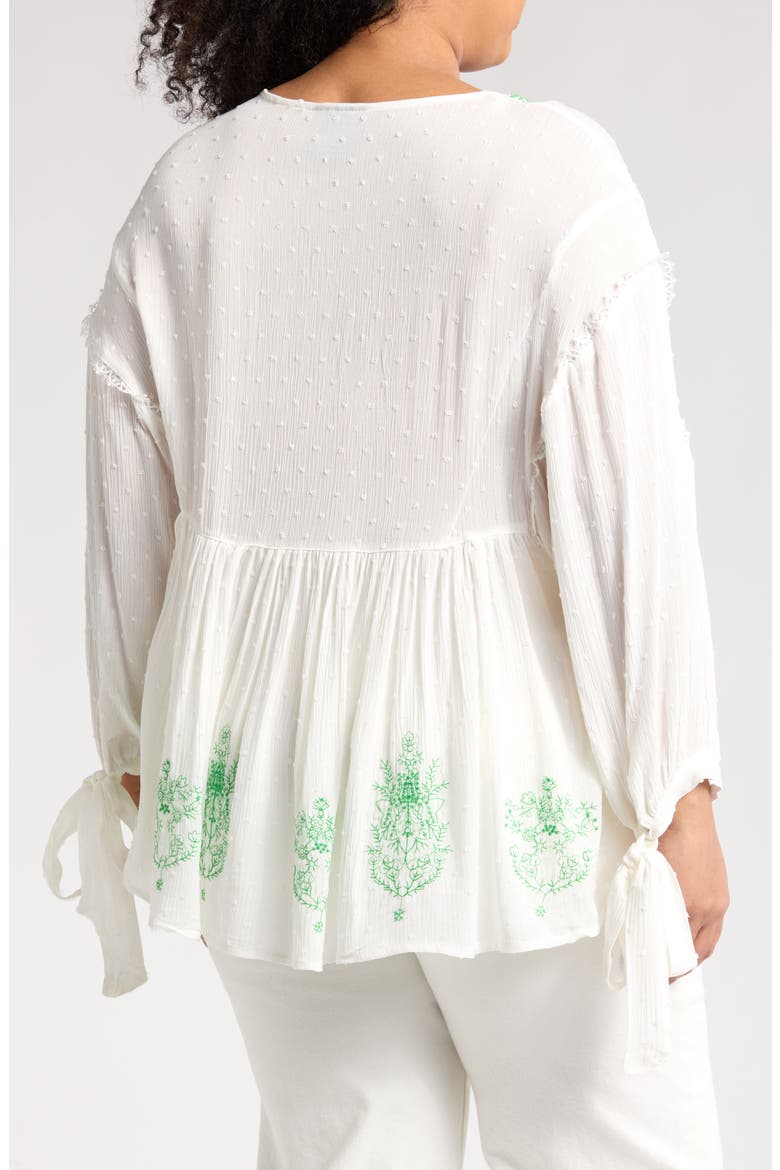 Embroidered Tie Sleeve Top, Alternate, color, GREEN