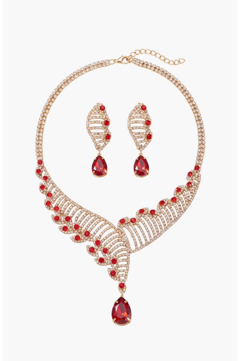 Crystal Helix Necklace and Earring Set, Main, color, Ruby Red