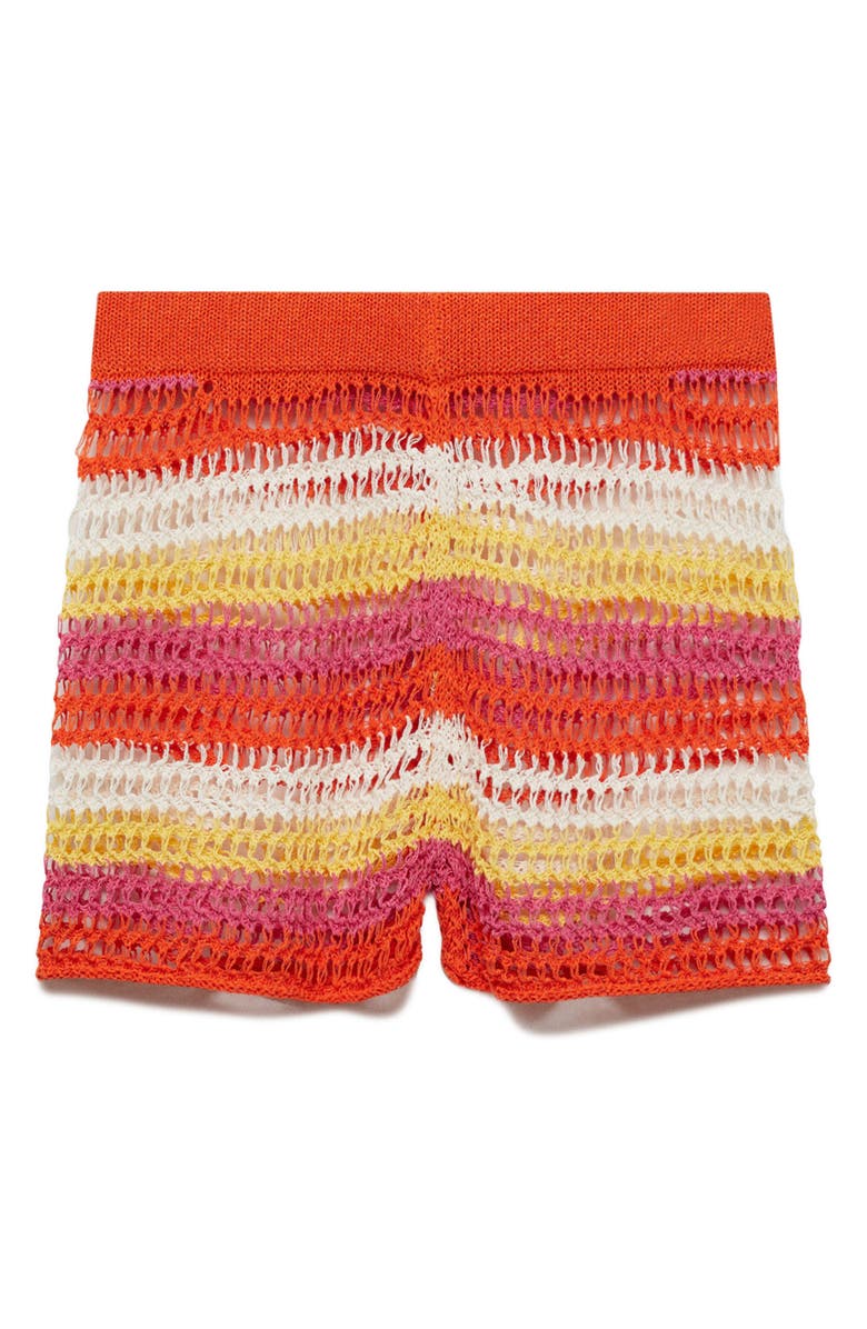 MANGO Stripe Openwork Crochet Shorts, Alternate, color, 