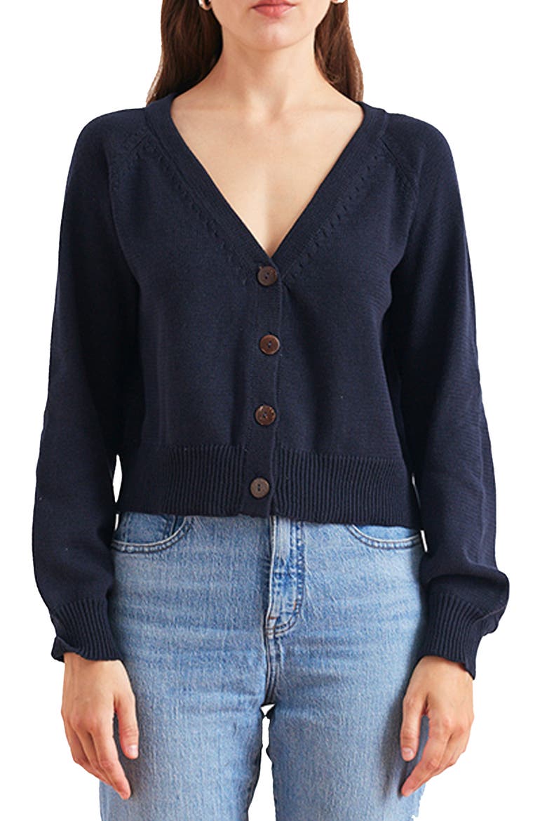 Greta Cropped Cotton Cardigan, Main, color, Midnight Navy