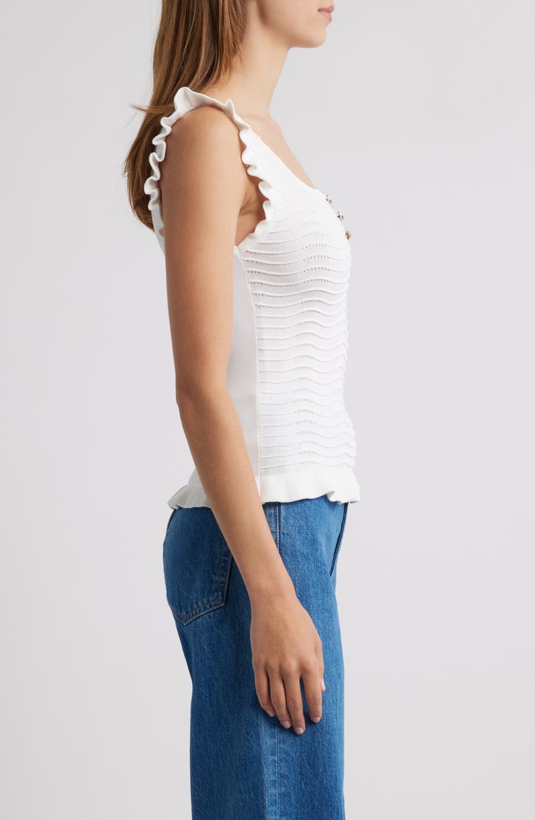 Lipsy Wave Stitch Ruffle Accent Knit Top, Alternate, color, Neutral