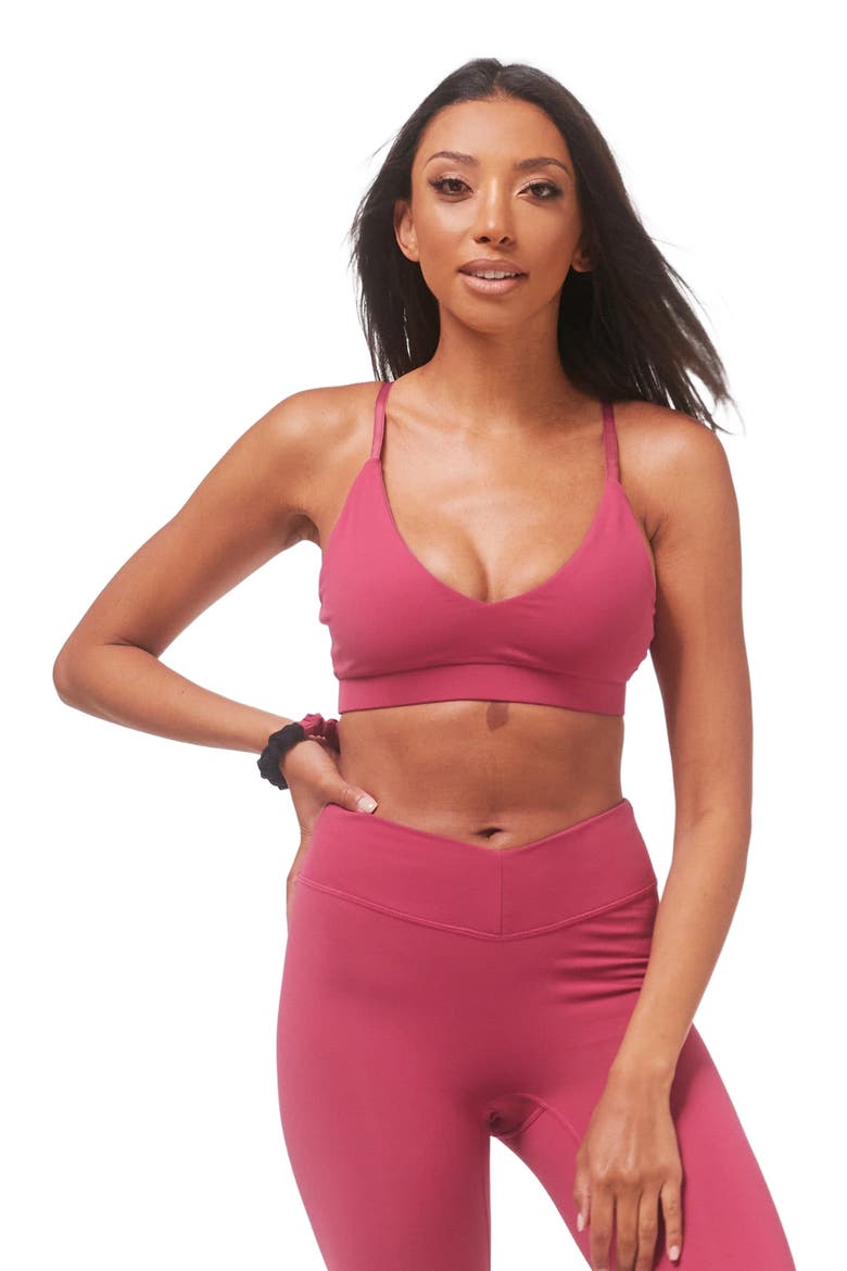 Uplift V Neck Sports Bralette, Alternate, color, Fuschia/Black
