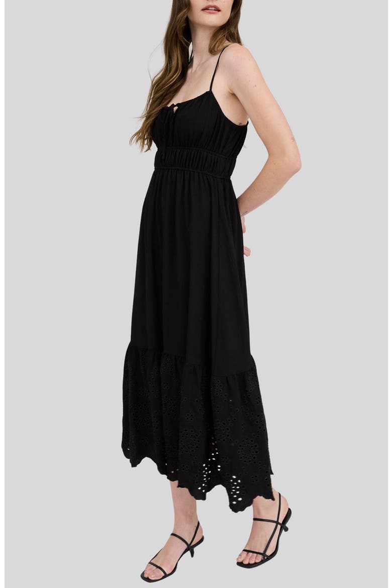 Embroidered Eyelet Empire Waist Midi Dress, Alternate, color, BLACK