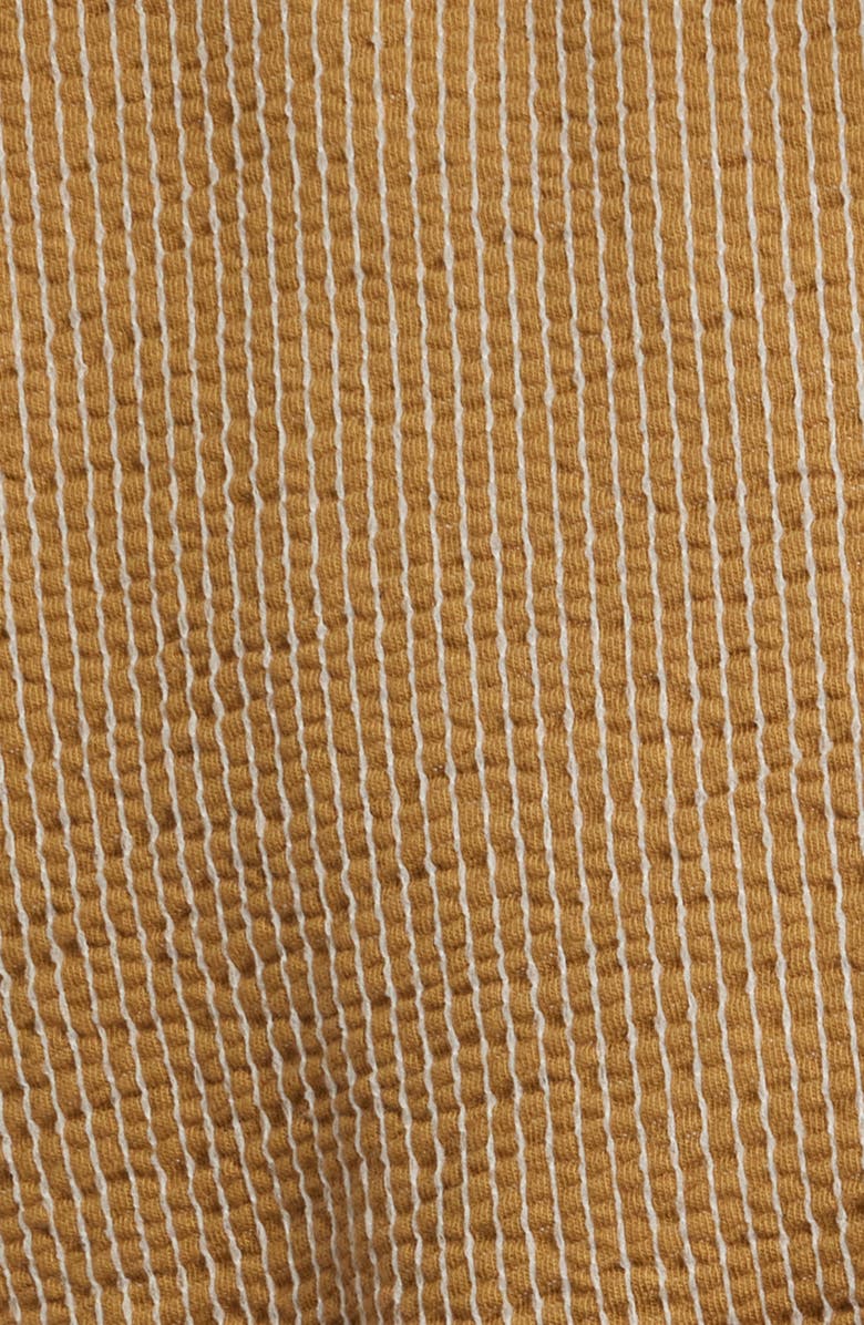 Topman Pinstripe Knit Cotton Blend Camp Shirt, Alternate, color, Mustard