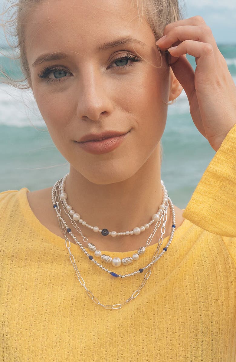 Sterling Forever Sylvie Cultured Pearl Paper Clip Chain Necklace, Alternate, color, 