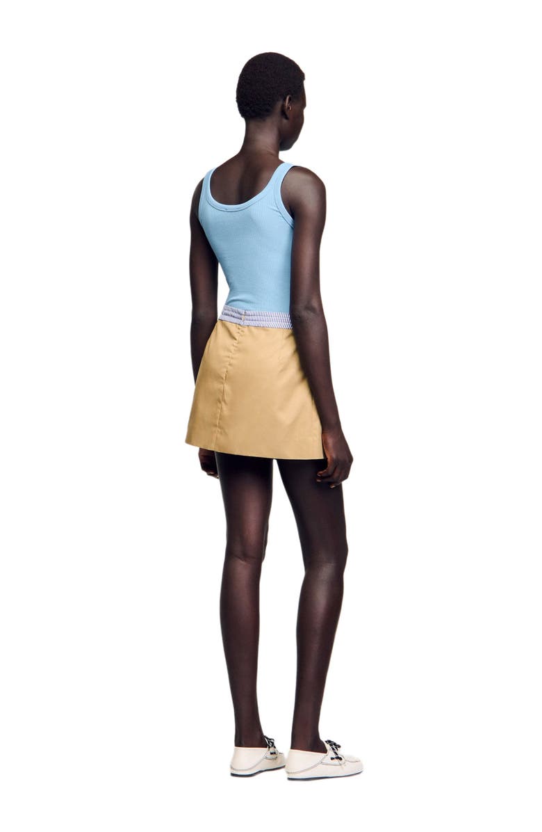 SANDRO Short dual-material skirt, Alternate, color, Beige