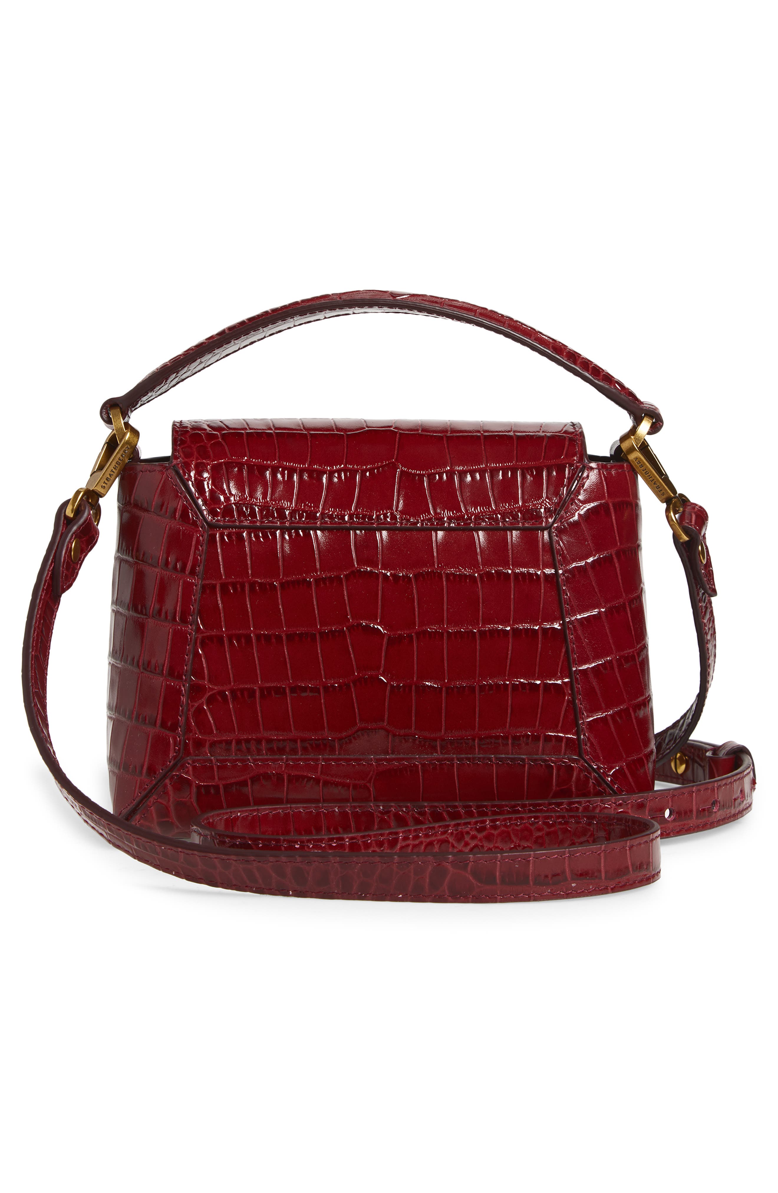 Strathberry Nano Mosaic Croc Embossed Leather Handbag, Alternate, color, Oxblood