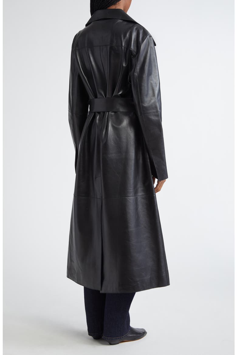 Paris Double Breasted Belted Lambskin Coat, Alternate, color, BLACK