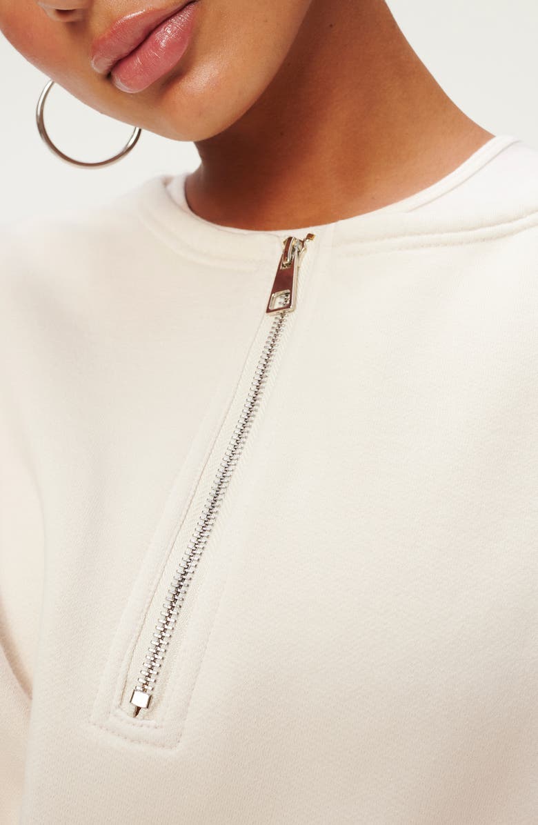 Good American Collarless Half Zip Sweatshirt, Alternate, color, Bone001