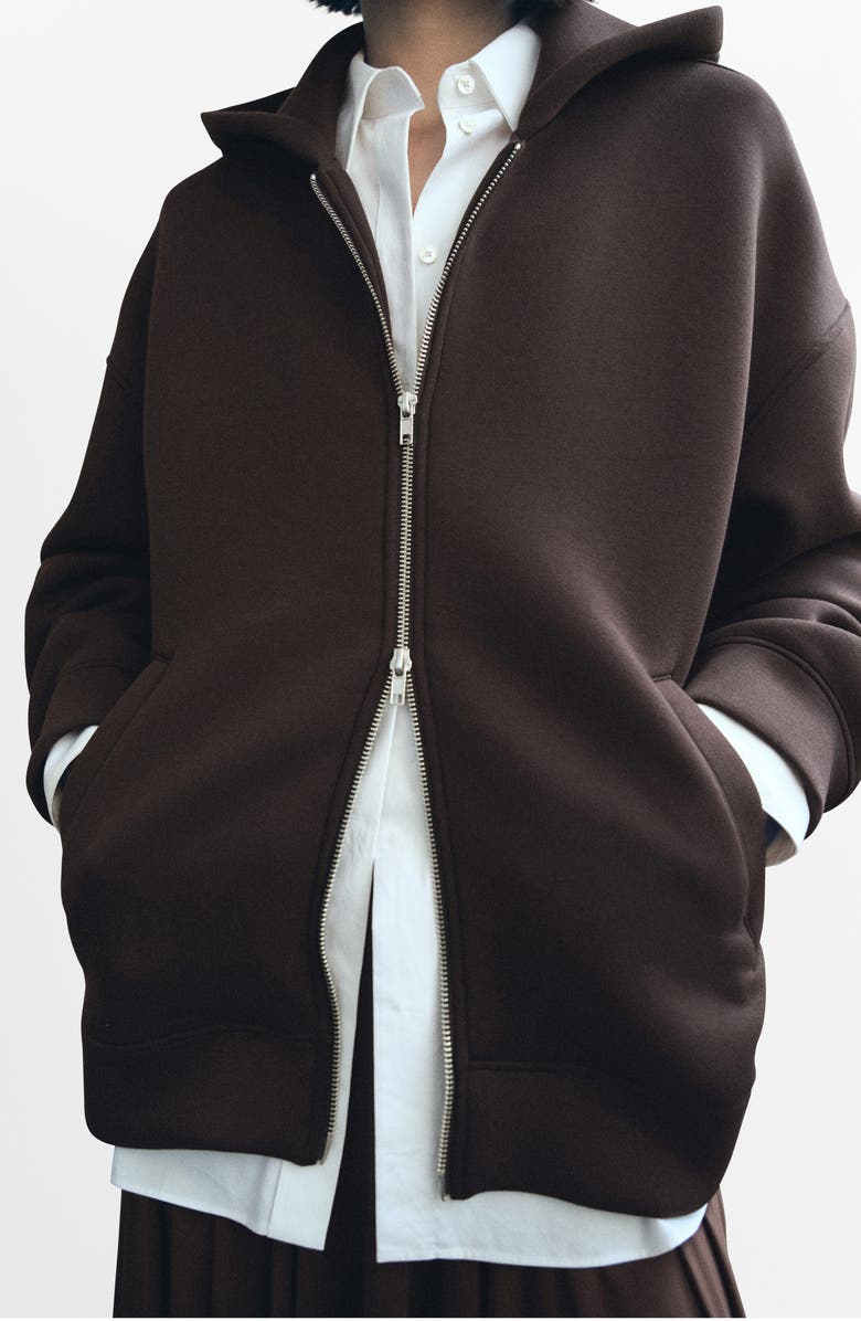MANGO Oversize Zip Hoodie, Main, color, Brown
