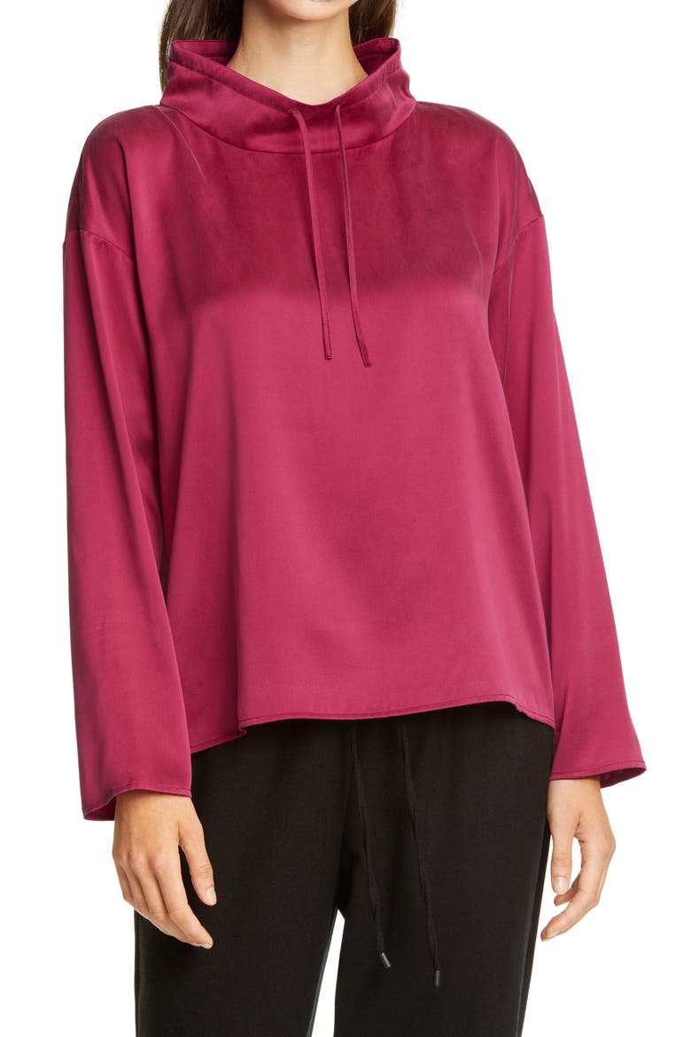 Drawstring Silk Top, Main, color, HIBISCUS