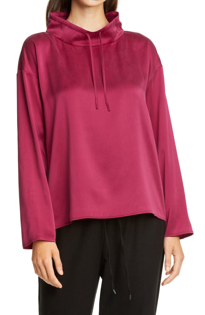 Eileen Fisher Drawstring Silk Top, Main, color,