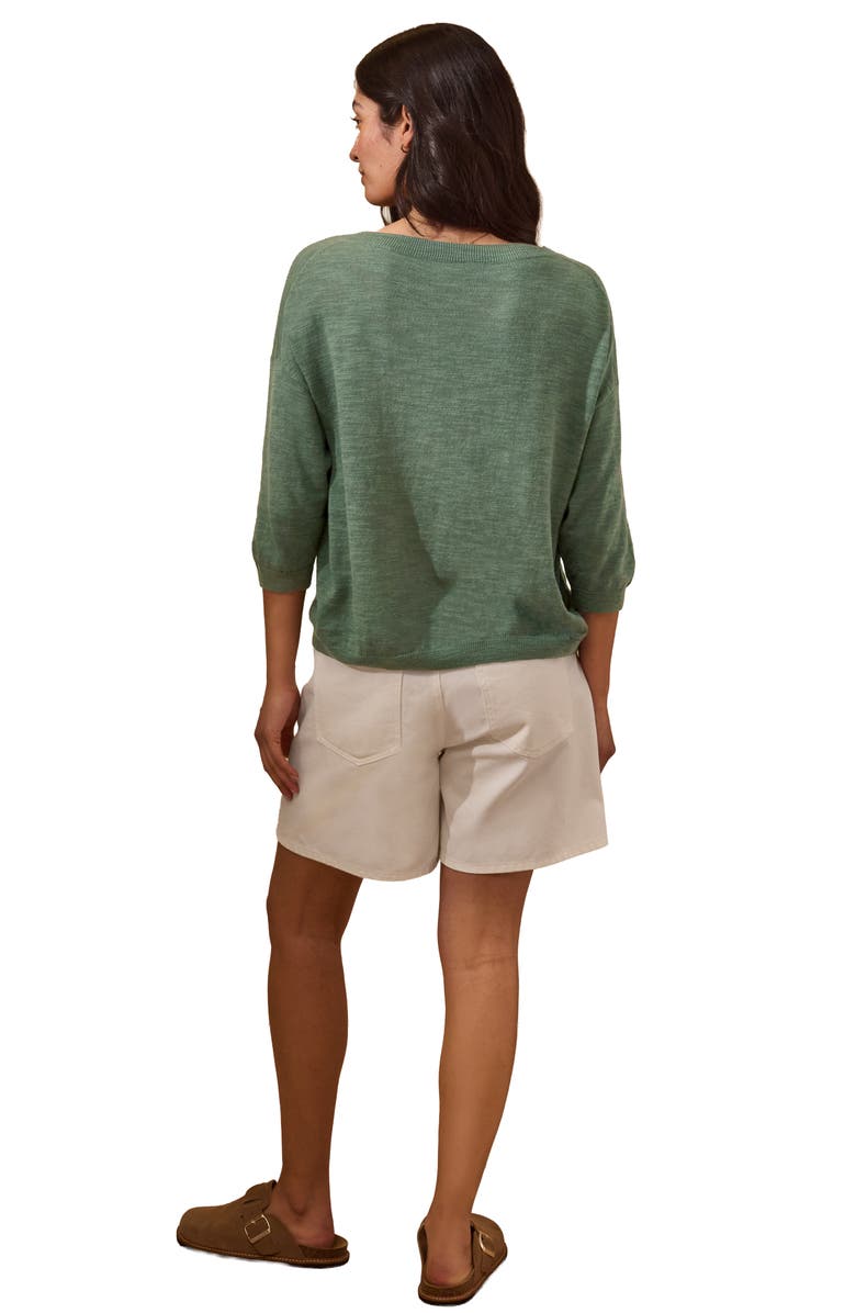 Celtic & Co. 3/4 Sleeve Linen Blend Crew Neck Top, Alternate, color, Dark Sage