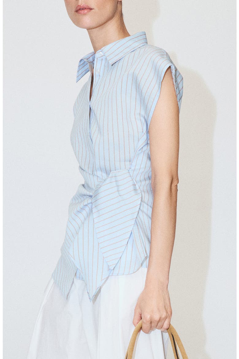 Knotted Stripe Cap Sleeve Button-Up Shirt, Main, color, SKY BLUE