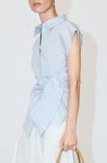 MANGO Knotted Stripe Cap Sleeve Button-Up Shirt