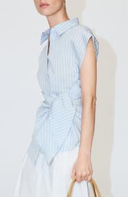 MANGO Knotted Stripe Cap Sleeve Button-Up Shirt
