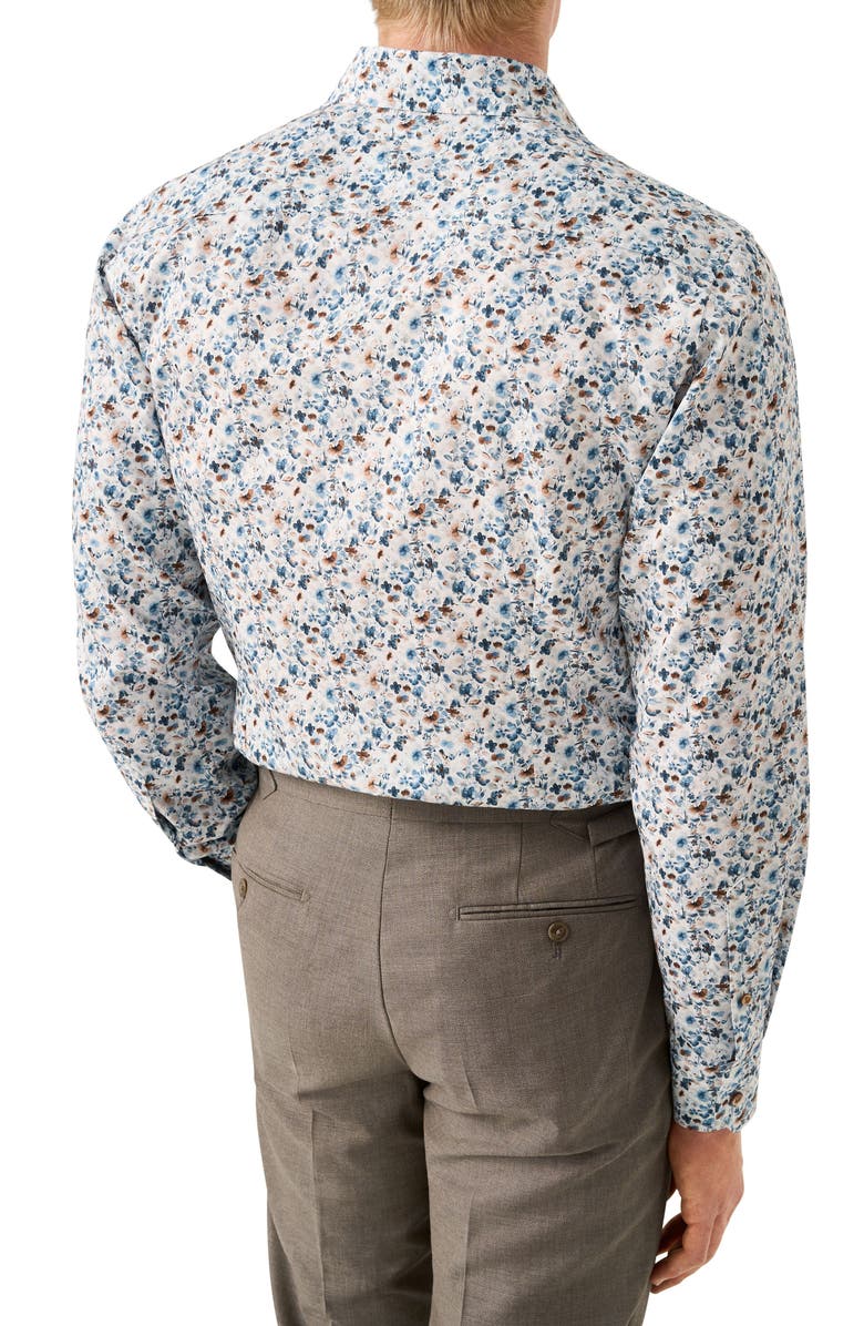 Eton Contemporary Fit Floral Cotton Dress Shirt, Alternate, color, White/ Medium Brown