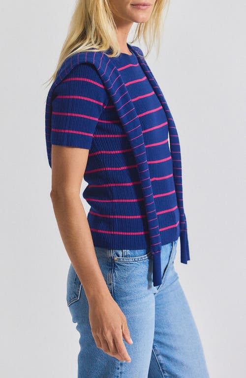 Derek Lam 10 Crosby Twain Stripe Short Sleeve Sweater With Detachable Shrug In Blue
