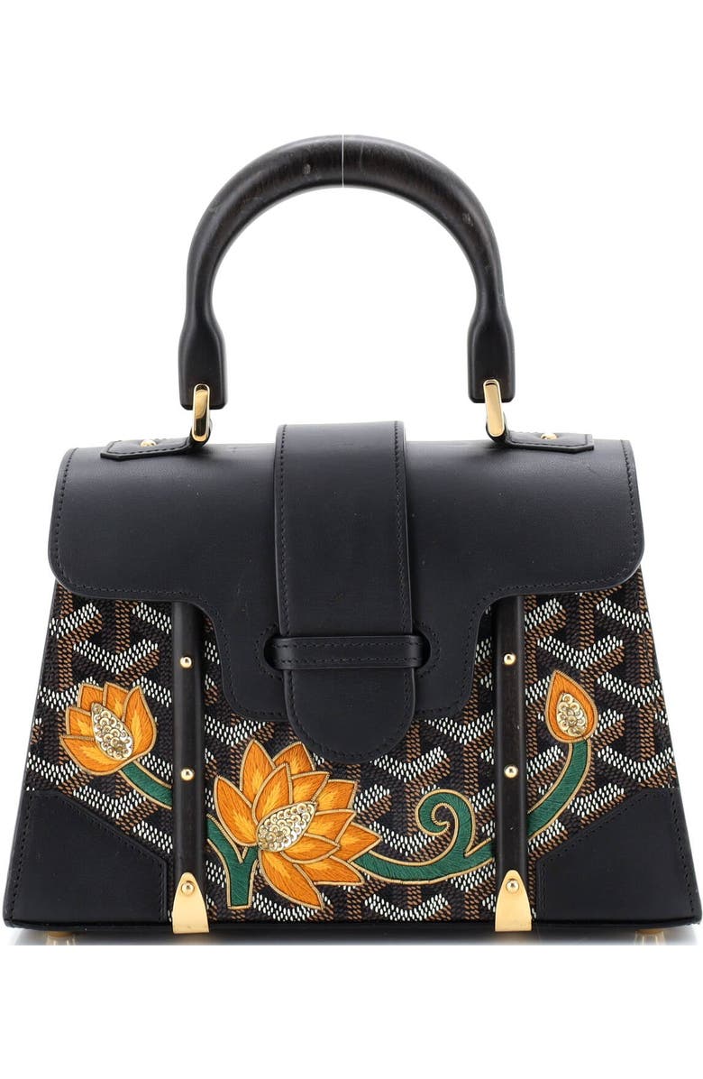 Pre-Owned Goyard Structured Saigon Top Handle Bag Coated Canvas with Leather Mini, Main, color, Black