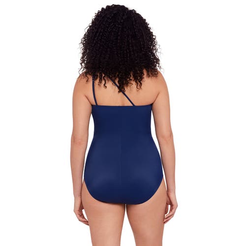 Trimshaper Heather One Shoulder One-piece Swimsuit In Blue