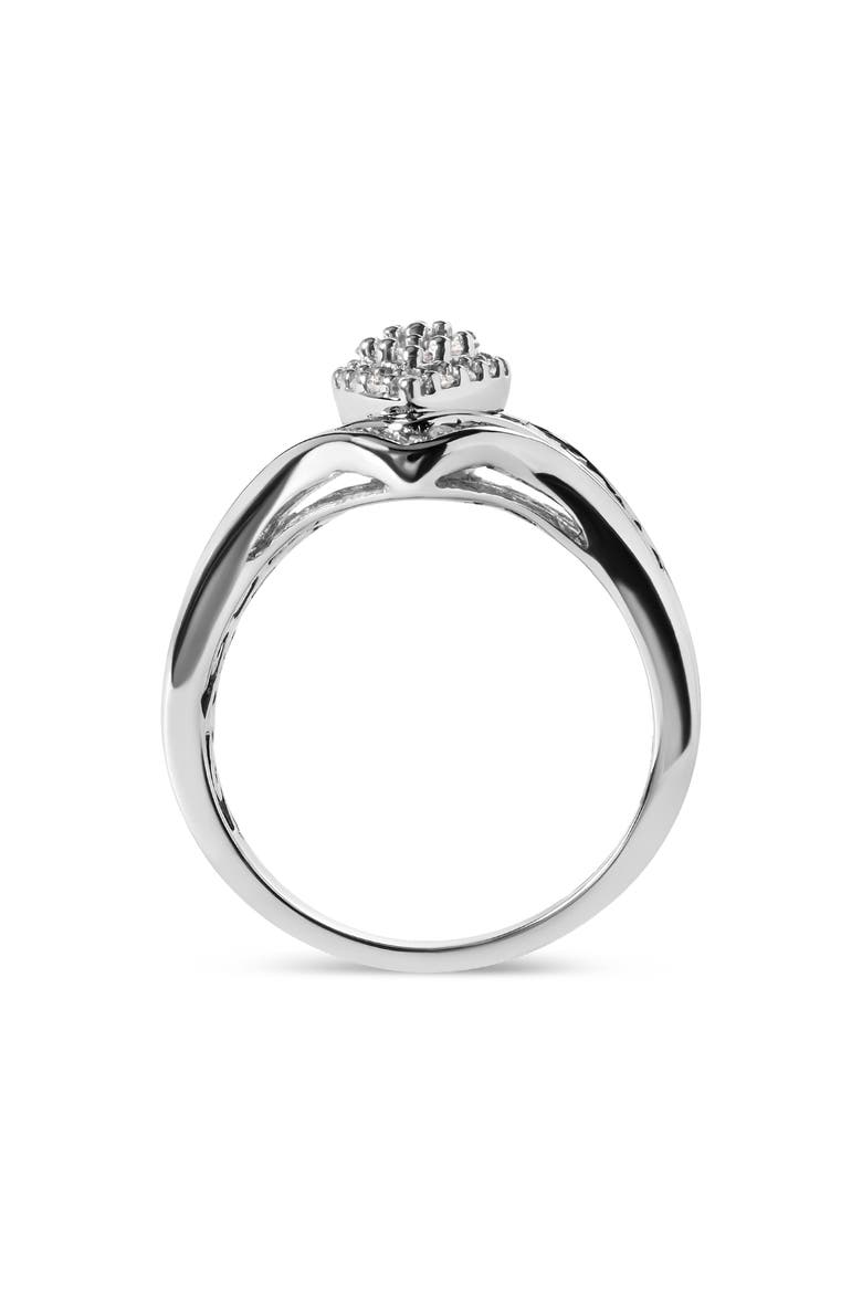 14K White Gold 3/4 Cttw Round and Baguette cut Diamond Cluster Ring, Alternate, color, White Gold