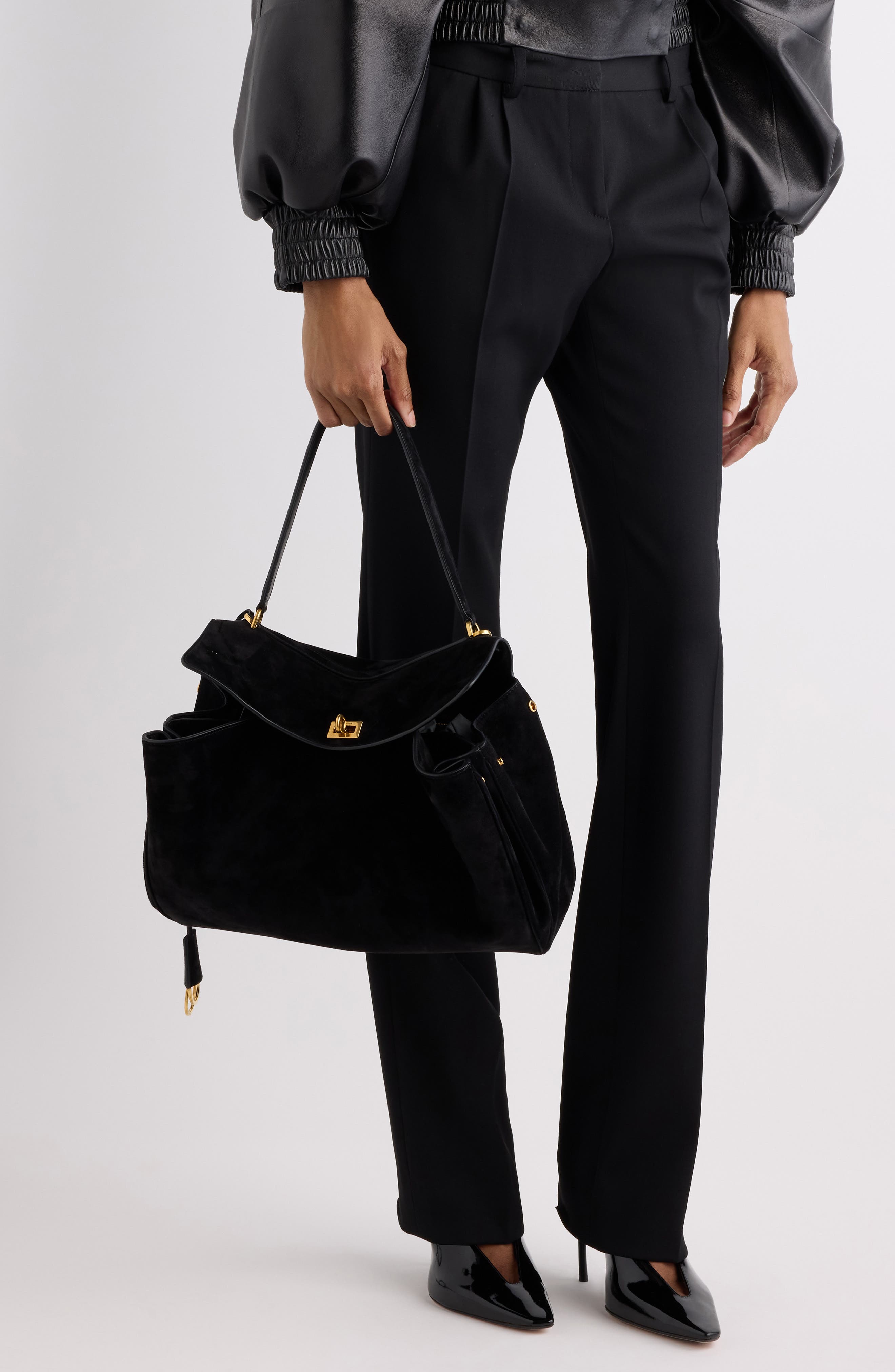 Balenciaga Medium Rodeo Suede Top Handle Bag, Alternate, color, 1000 Black