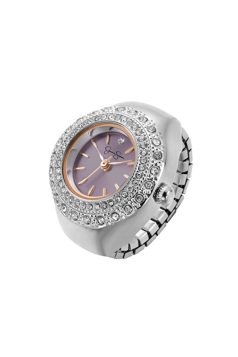 Milgrain Crystal Quartz Ring Watch, 20mm, Main, color, SILVER