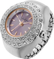 Jessica Simpson Milgrain Crystal Quartz Ring Watch, 20mm