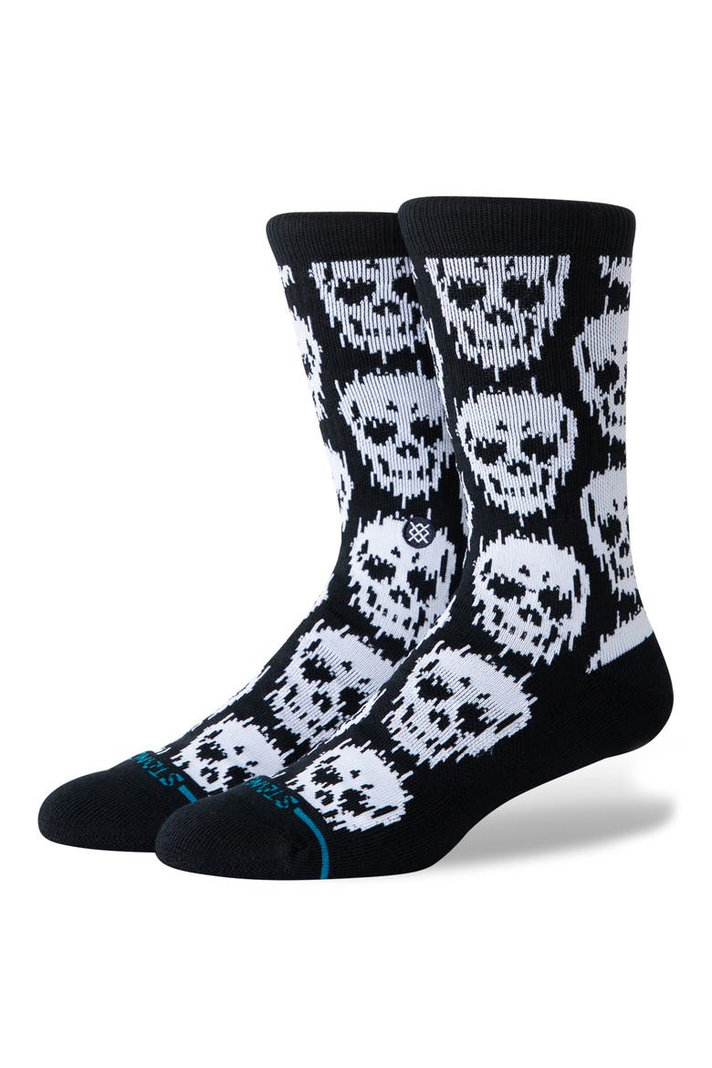 Static Skull Crew Socks, Main, color, BLACK