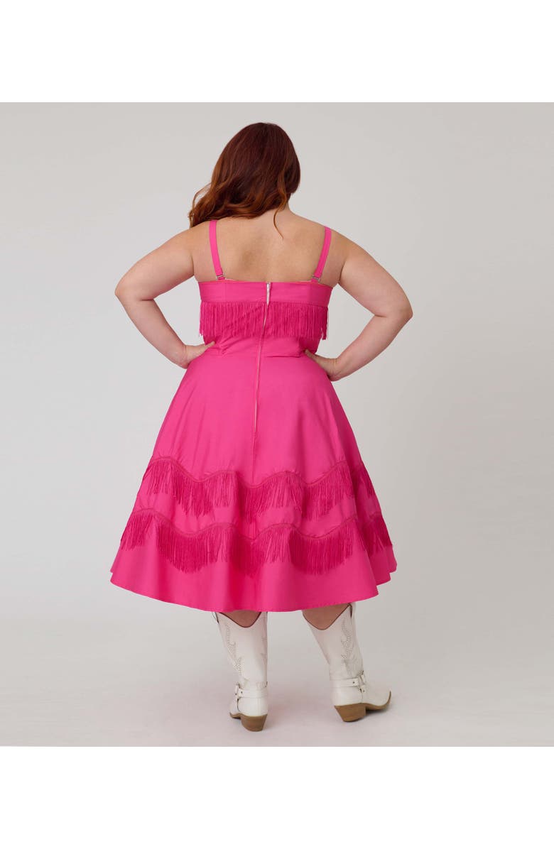 Unique Vintage Plus Size Fringe Swing Dress, Alternate, color, Pink & Black W/ Barbie Logo