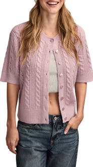 Lucky Brand Short Sleeve Cable Cardigan