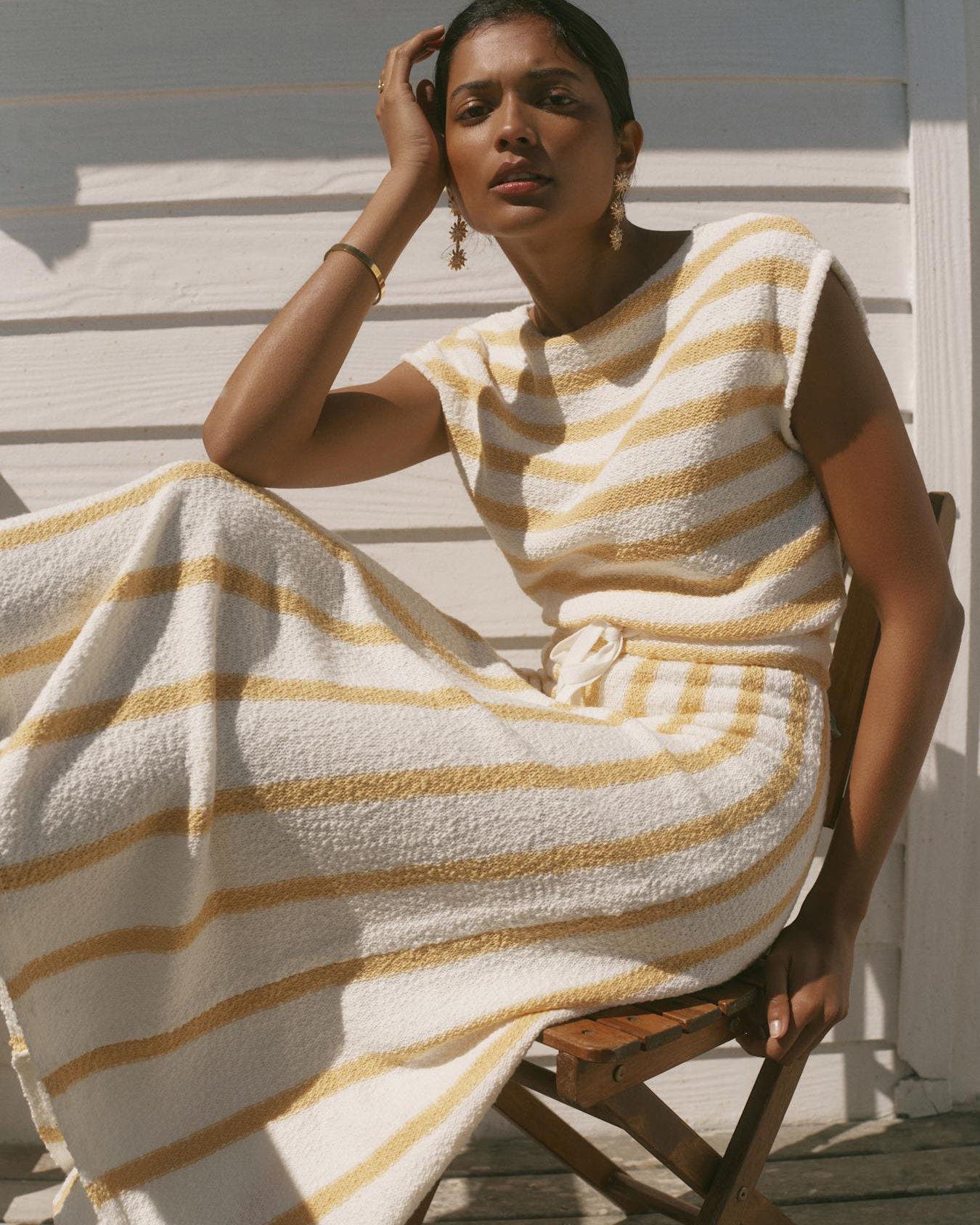 shirred striped silk-blend midi dress Ralph Lauren Striped Silk Blend Dress