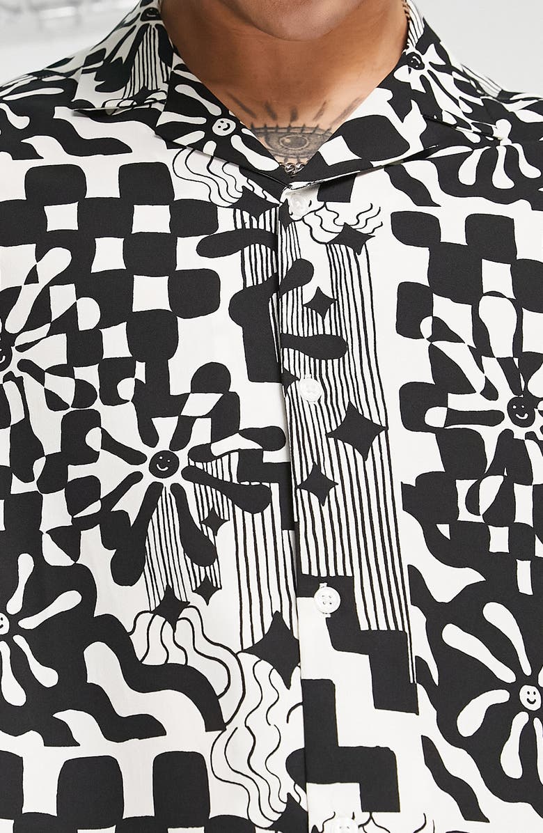 ASOS DESIGN Boxy Floral Short Sleeve Bowling Shirt, Alternate, color, 