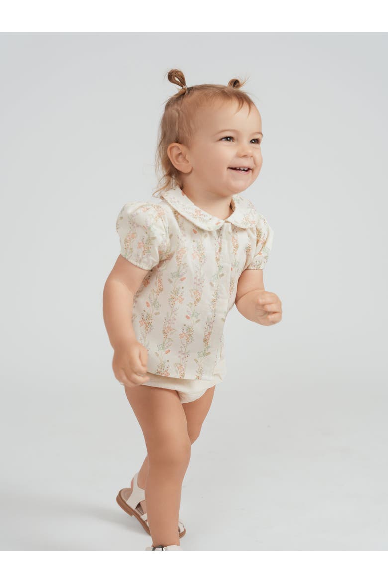 Girls Floral Collared Puff Sleeve Blouse, Main, color, Dusty Coral
