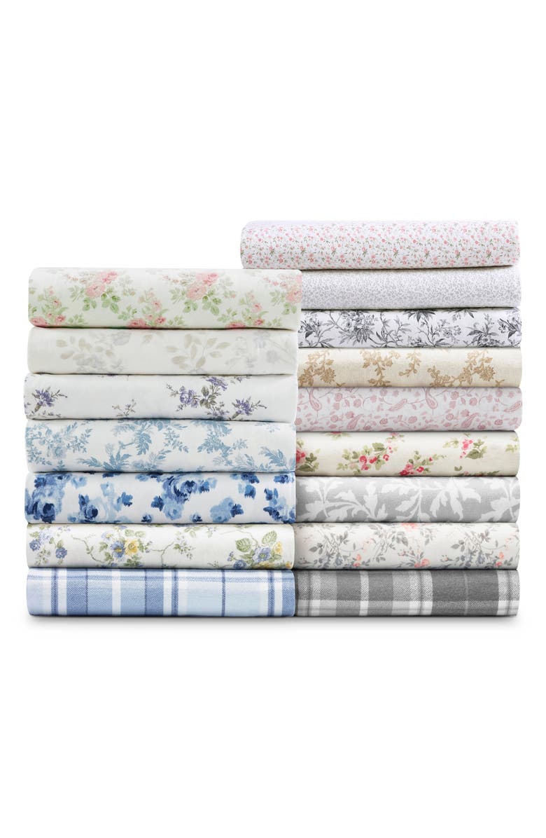 Laura Ashley Faye Toile Cotton Flannel Sheet Set, Alternate, color, Black