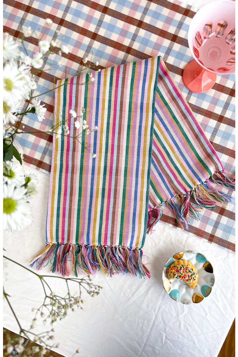 Valentina Rainbow Striped Handwoven Cotton Kitchen Towel, Alternate, color, Rainbow