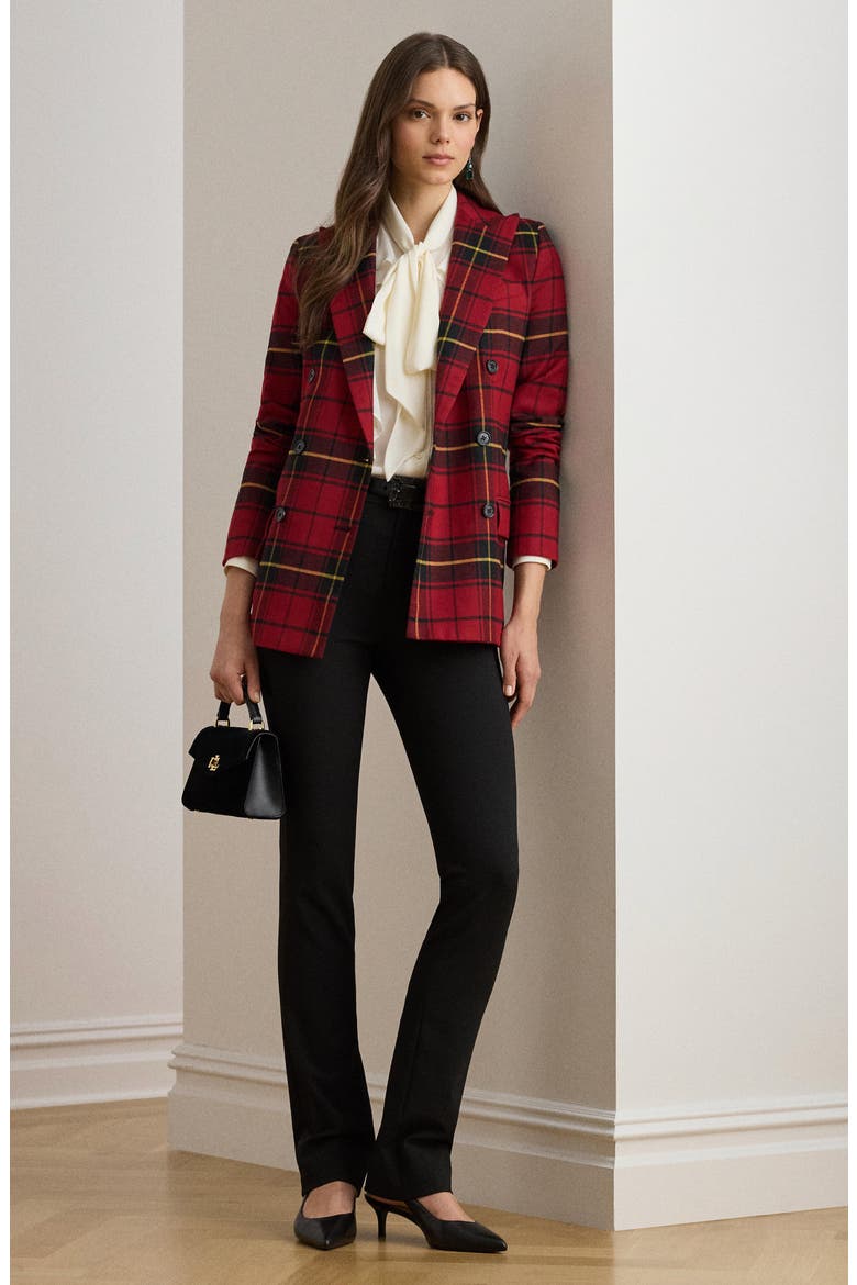 Plaid Double Breasted Wool Blend Blazer, Alternate, color, RED/ BLACK/ YELLOW MULTI