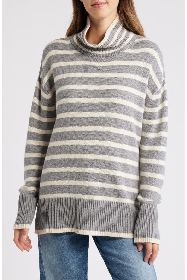 Cotton Blend Turtleneck Sweater, Main, color, MHG STRIPE
