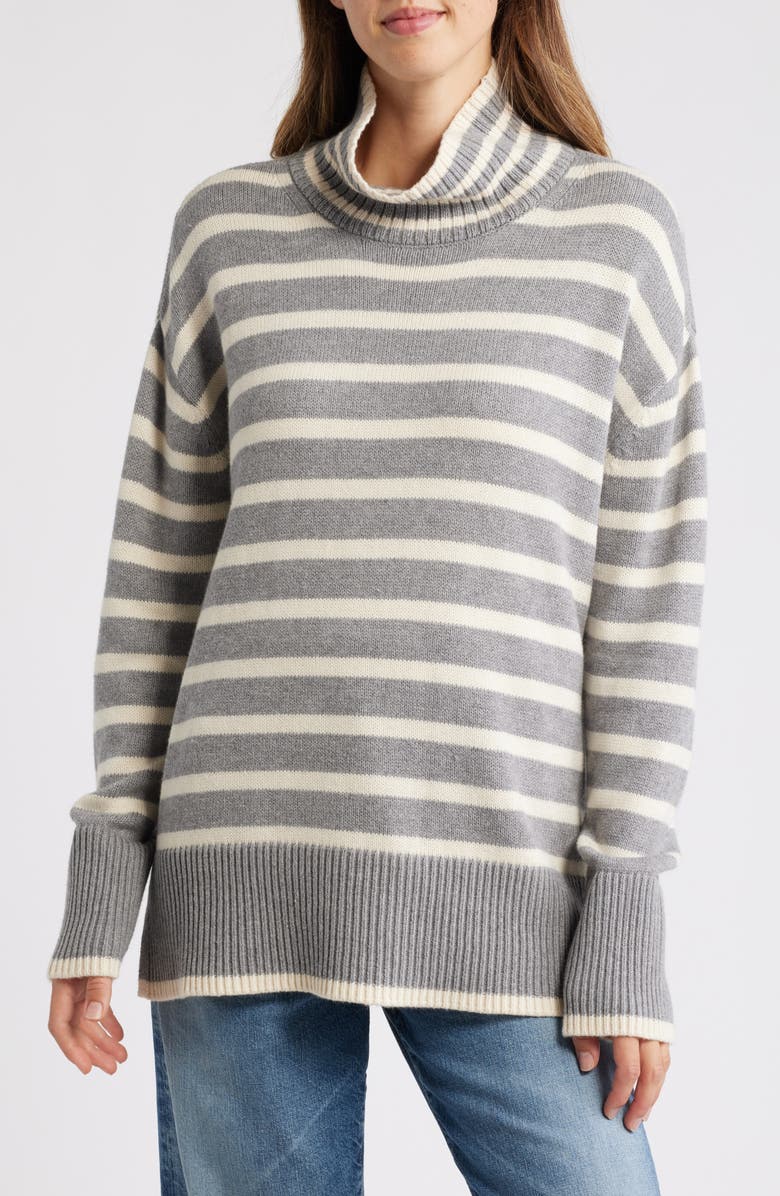 Lucky Brand Cotton Blend Turtleneck Sweater, Main, color, Mhg Stripe