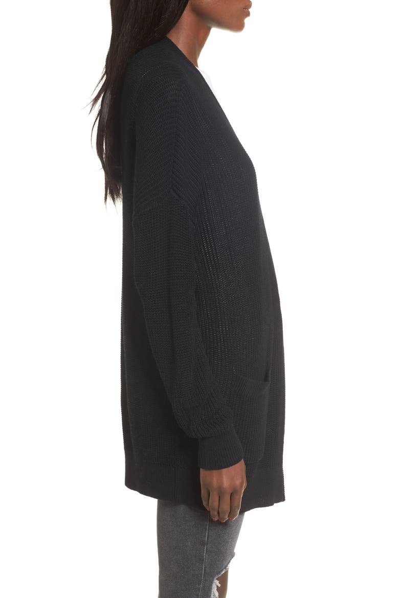 Open Front Cotton Cardigan, Alternate, color, BLACK
