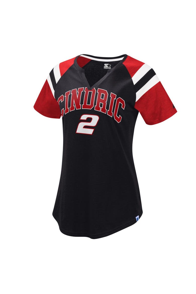 Women's Starter Black/Red Austin Cindric Game On Notch V-Neck T-Shirt, Main, color, Black