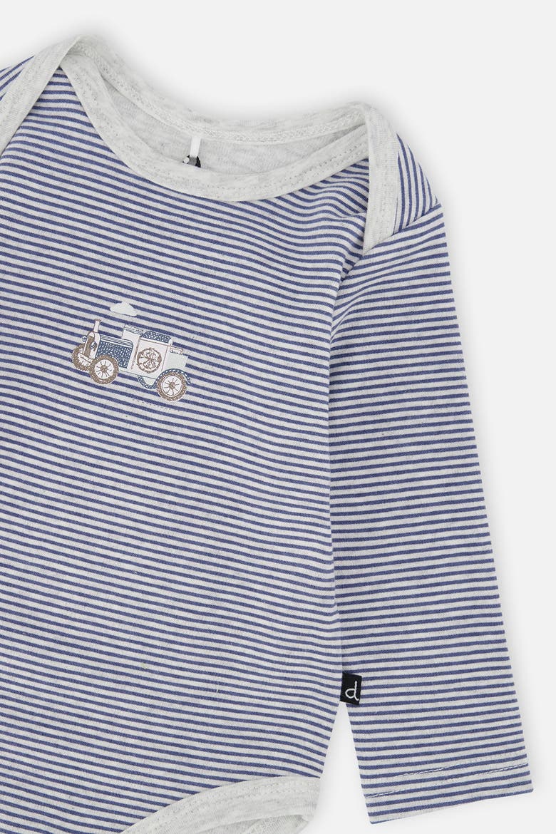Organic Cotton Stripe Snap Envelope Neck Romper, Alternate, color, Blue Printed Stripes