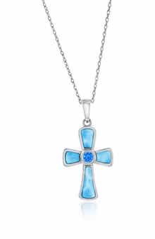 SIMONA Larimar & Cubic Zirconia Cross Pendant Necklace