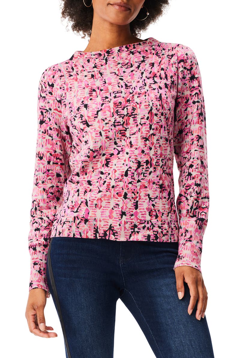 NIC+ZOE Blurred Geometric Mock Neck Sweater, Main, color, Pink Multi