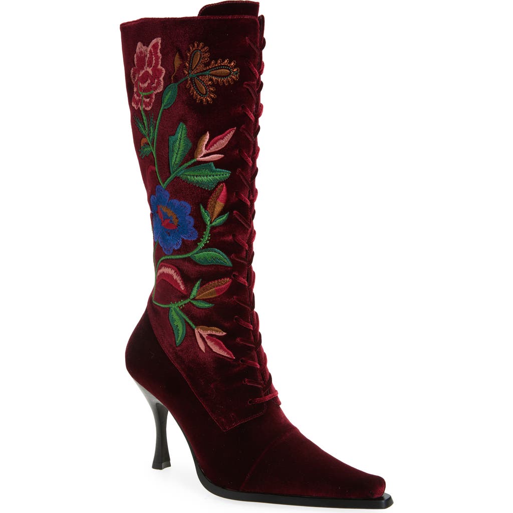 Jeffrey Campbell Joyeux Floral Lace-up Knee High Boot In Multi