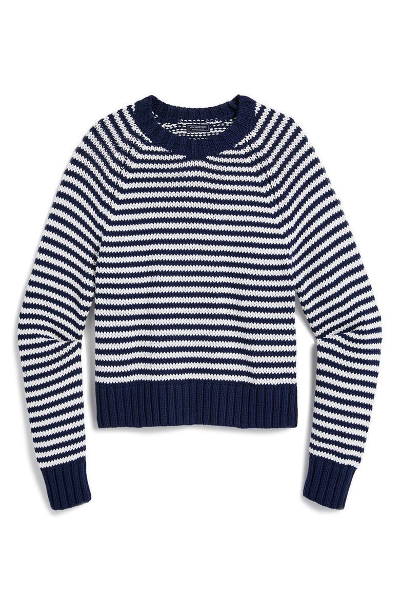 vineyard vines Chunky Cotton Blend Crewneck Sweater, Alternate, color, Babs Stripe - Navy
